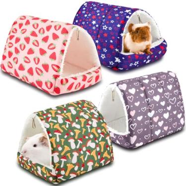 Imagem de Cinnvoice 4 peças de esconderijo de porquinho da índia, túnel de cama de porquinho da índia, acessórios de gaiola pequena lavável para coelho, ouriço, camundongos, chinchilas, hamsters, furões