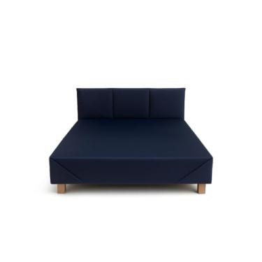 Imagem de Cama Box Pet Suede para Cachorro e Gato com Cabeceira – 60cm e 80cm, Estrutura em Madeira, Confortável(AZUL MARINHO,80CM)