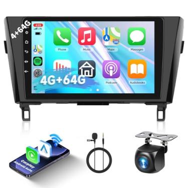 Imagem de Rádio veicular estéreo Android 4 + 64 G para Nissan Rogue X-Trail Qashqai 2014-2018 sem fio Carplay Android Auto, unidade de cabeça de tela sensível ao toque de 10,1 polegadas, link espelhado, WiFi,