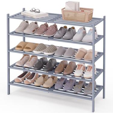 Imagem de Smiry Sapateira longa de bambu de 5 camadas, organizador de sapatos de madeira empilhável para entrada e armário, prateleira de armazenamento de sapatos de madeira independente para porta da frente e