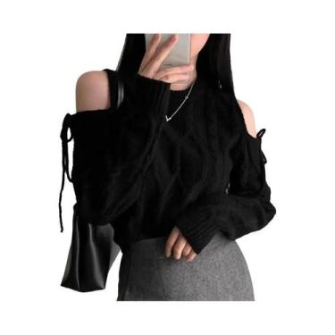 Imagem de Suéter De Malha Feminino Com Ombros À Mostra E Manga Longa, Moda Corea