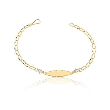 Imagem de Pulseira De Ouro 10k  Plaquinha Nome Pedrinha M20 - MAEHLER Arte Em Jo