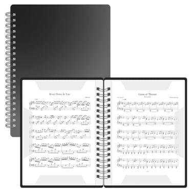 Imagem de Pasta de partituras, fichário espiral de 20 mangas para 40 páginas, organizador de partituras de dois lados, design plano para piano, coro, banda, letra tamanho 21 x 27, preto