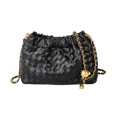 Imagem de Eiyye Bolsa de mão feminina preta de couro PU com corrente de metal ajustável pequena bolsa transversal de ombro para festa noturna uso diário