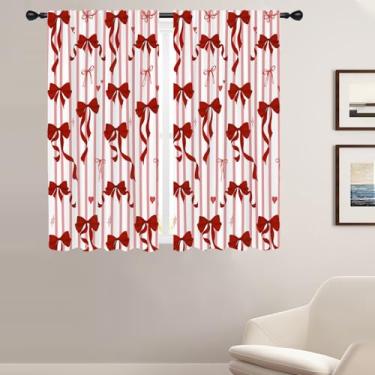 Imagem de Coxila Cortinas de janela com laço vermelho para quarto, 106 x 150 cm, bolso de haste, fofas, meninas, meninas, crianças, blush, princesa, kawaii, pastel, estética, casa, quarto, sala de estar