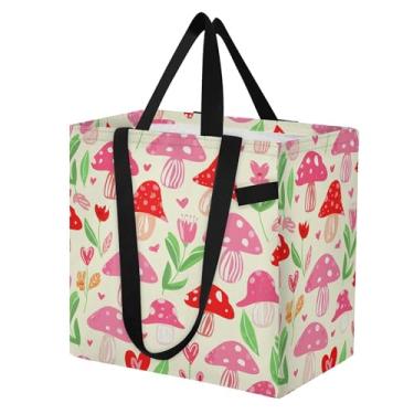 Imagem de SEHANY Sacola de compras reutilizável de cogumelo herb com alças reforçadas, bolsa de compras de lona dobrável à prova d'água de grande capacidade para viagem, cozinha, praia