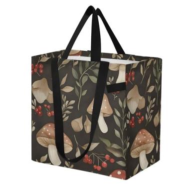 Imagem de SEHANY Sacola de compras reutilizável de cogumelo herb com alças reforçadas, bolsa de compras de lona dobrável à prova d'água de grande capacidade para viagem, cozinha, praia