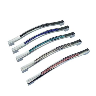 Imagem de CXYFQUUK Puxador de diamante de vidro cristal multicolorido para puxadores de gaveta de móveis, guarda-roupas, armários de cozinha, alça de vidro, puxadores de armário, 2 peças (rosa 128 mm)