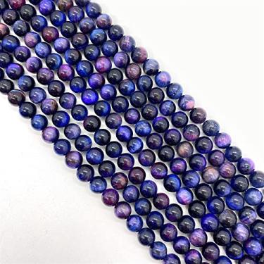 Imagem de Contas semiacabadas contas redondas de pedra natural contas soltas de pedra de tigre de cor dupla 6 mm-10 mm cor mista furo reto contas DIY colar acessórios de joias (cor: 3,8 4 cm, tamanho: 10 mm)