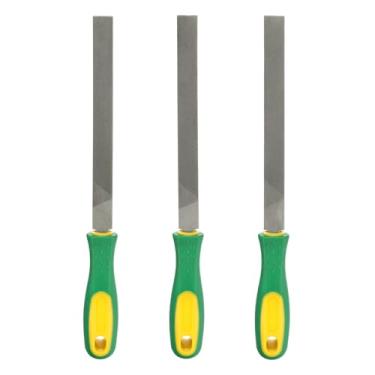 Imagem de HARFINGTON 3 limas de corte plano de 25,4 cm com dentes de corte duplo de aço carbono de alto carbono com alça de plástico para remoção de rebarbação de madeira de metal