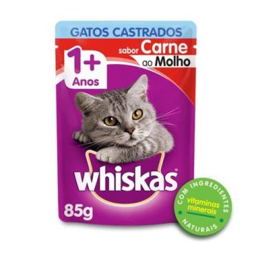 Imagem de Sache Whiskas 1+ Adulto Gatos Castrados Carne 85g, Carne ao Molho, 85g