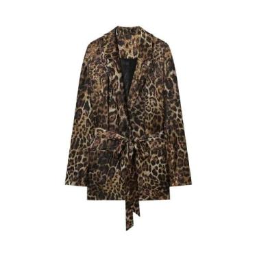 Imagem de Conjunto De Calças Vintage De Leopardo Feminino Com Blazer Longo, Tern