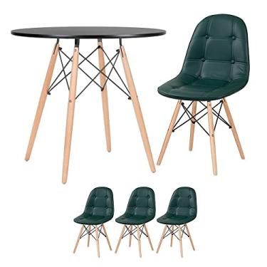 Imagem de Loft7, Mesa redonda Eames 80 cm preto + 3 cadeiras estofadas Eiffel Botonê