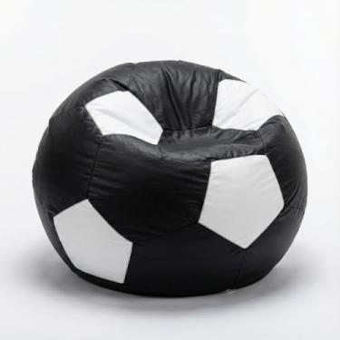 Imagem de Puff Bola Futebol G Com Enchimento Couro Sintético Premium Branco com Preto 100cm Costura Reforçada Suporta 120kg (PRETO COM BRANCO)