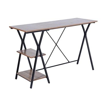 Imagem de Mesa de computador para escritório em casa com prateleiras de 2 camadas, pequena mesa de estudo, mesa de trabalho moderna e simples para laptop (vintage)