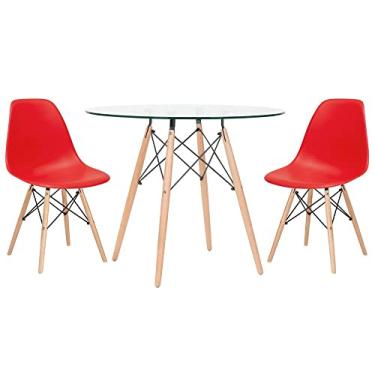 Imagem de Loft7, Kit - Mesa Eames com tampo de vidro 80 cm + 2 cadeiras Eiffel Dsw Vermelho