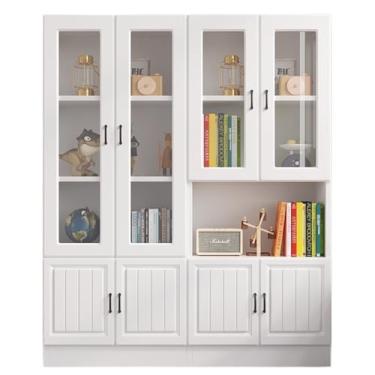 Imagem de Estante de armário de chão à prova de poeira com porta de vidro, armário de armazenamento pequeno armário para prateleira de sala de estar (cor: 60 x 30 x 115 cm rosa A) (150 + 150 cm branco G)