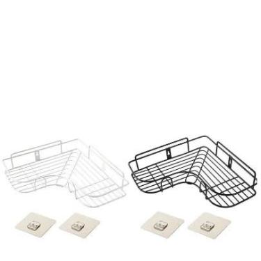 Imagem de kit suportes organizadores de metal, rack de parede para banheiro e cozinha, porta shampoo de metal resistente (2 RETO + 1 CANTO)