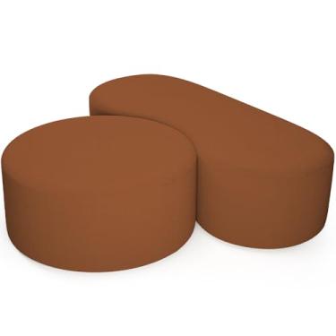 Imagem de Kit Puff Redondo Lola e Puff Recamier Orgânico Orbit W01 Bouclê Terracota - Lyam Decor