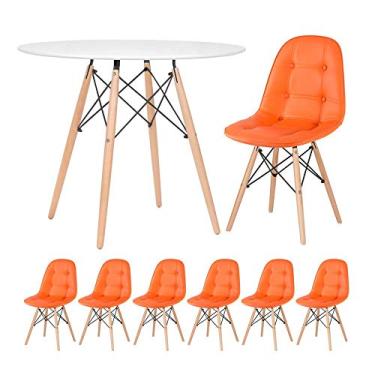 Imagem de Loft7, KIT - Mesa Eames 90 cm branco + 6 cadeiras Eames Botonê Laranja