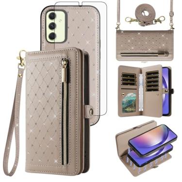Imagem de Asuwish Capa de celular para Samsung Galaxy A54 5G carteira com zíper destacável magnética protetora de tela alça transversal flip bling suporte para cartão de crédito A545G A 54 54A 4G G5 SM A546U