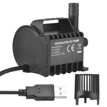 Imagem de HEEPDD Bomba de água Submersível, Mini Bomba de Fonte de 3,1 W 500L/H Com Cabo USB de 6,5 Pés e Base de Ventosa, Motor Sem Escova Ultra Silencioso para Aquário, Tanque de Peixes, água (QR75A)