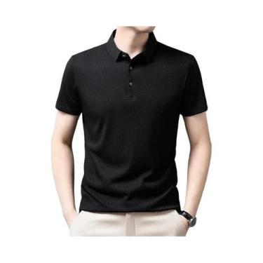 Imagem de Camisa Polo Masculina De Cor Sólida Com Estampa Xadrez, Respirável, Co