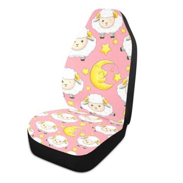 Imagem de xigua Capas de assento de carro universais fofas ovelhas dianteiras 1 pacote, capas protetoras de assento de carro respiráveis para decoração de interiores automotivos, SUV, carros automotivos