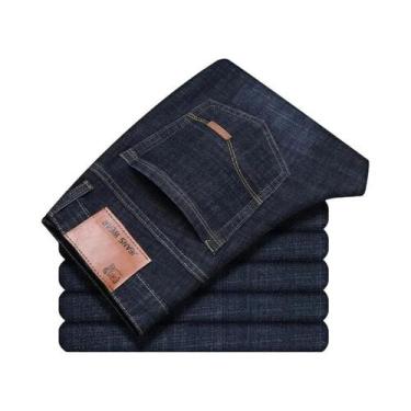 Imagem de Calças Jeans Masculinas De Perna Reta Clássicas Em Preto E Azul Microe