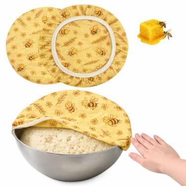 Imagem de Tampas redondas reutilizáveis de 25,4 cm de cera de abelha para impermeabilização de pão fermentado e fermentação fria, evita a secagem da massa, tampas de algodão elástico natural para Banneton e