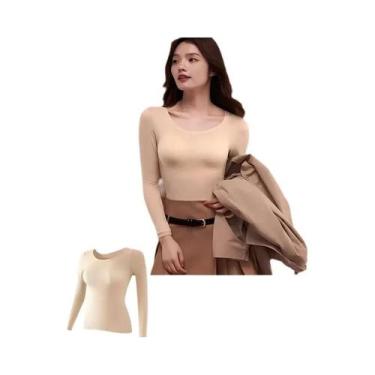 Imagem de Camiseta Térmica Feminina De Manga Longa Pullover Em Elastano Casual B