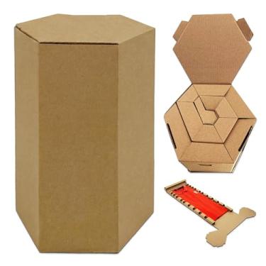 Imagem de Jestik Caixa de papelão ondulado hexagonal dobrável | Caixa de embalagem de presente durável | Caixas de presente de papel kraft ecológicas para presentes, lembrancinhas de festa e armazenamento