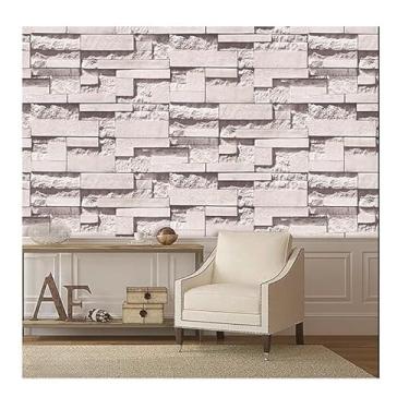 Imagem de Papel de Parede Madeira Ripado Mármore Adesivo Lavável 5m 10m 15m 20m AutoColante Sala Quarto Móveis(Efeito Pedras,15 Metros (3 rolos))