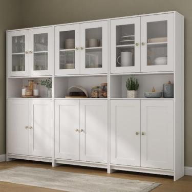 Imagem de Armário de Cozinha 3 Peças 12 Portas 9 Prateleiras Americano 252cm Ac4005 Cor Branco - Decibal Móveis