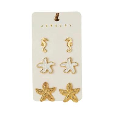 Imagem de Brincos De Pressão Temáticos De Praia De Verão, 3 Pares, Com Pingentes