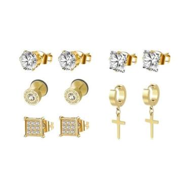 Imagem de Brincos Masculinos De Aço Inoxidável Com Zircônia Cúbica, 1-5 Pares, J