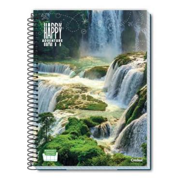 Imagem de Caderno 1 Matéria 80 Folhas Happy Paisagem Credeal Escolar, Verde