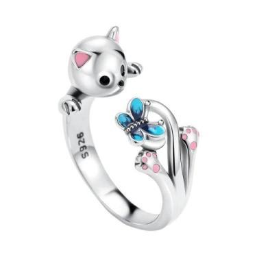 Imagem de Anel Feminino De Prata Esterlina 925 Com Mini Snoopy, Diamante Rosa De