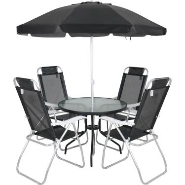 Imagem de Conjunto Noronha 4 Cadeiras em Aluminio + Mesa + G-sol Preto Bel