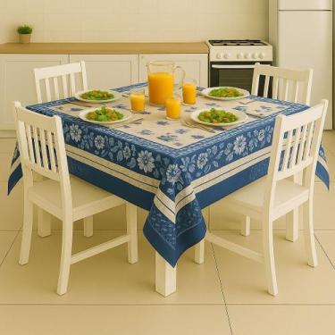 Imagem de Toalha De Mesa Quadrada 4 Lugares Tecido PA 1,40x1,40cm - DRK, Barrado