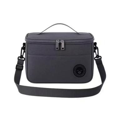 Imagem de Bolsa Térmica Nécessaire Porta Lancheira Marmita com Alça De Mão e Ombro Fecho Duplo e Bolso Externo (Cinza Escuro)