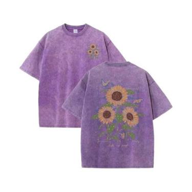 Imagem de Camiseta Feminina De Algodão Macio Com Estampa De Girassol, Casual De 