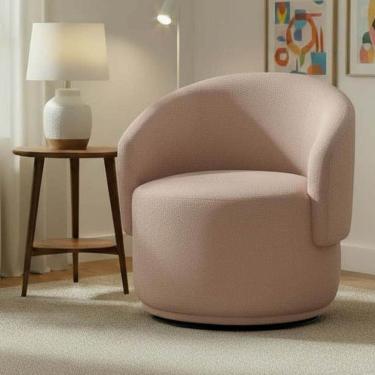 Imagem de Poltrona Decorativa Giratória Sala de Estar Recepção Linho Jasmine Rose