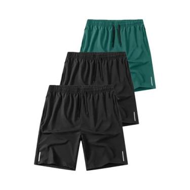 Imagem de Shorts Casuais Masculinos Para Corrida E Academia, Conjunto De 3 Peças