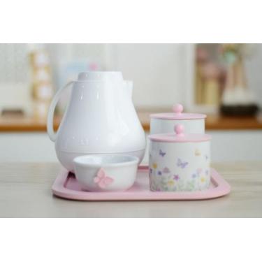 Imagem de Kit Higiene Porcelana Quarto Infantil Meninas Bebê K196 Tema Borboleta