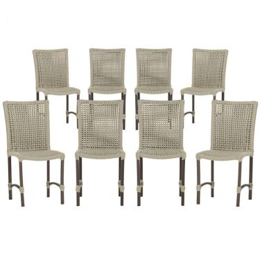 Imagem de 8 Cadeiras De Jantar Cannes De Alumínio Pintura Marrom Trama Rami