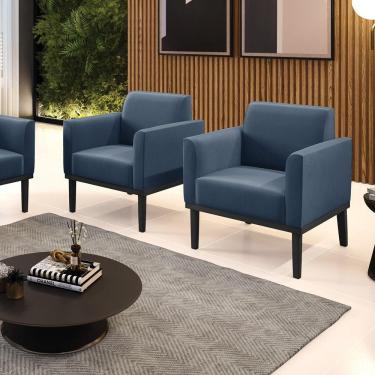 Imagem de Kit 2 Poltronas Decorativas Isabella Pés Fixo Em Madeira Preto Suede Azul Marinho G19 - Gran Belo