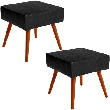 Imagem de Kit 2 Puffs Banqueta Com Pés Palito Couríssimo Preto Brilho