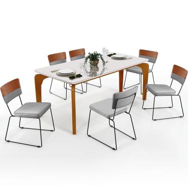 Imagem de Mesa Capri 160cm Off White Com 6 Cadeiras Faixa Camel Cinza