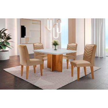 Imagem de Conjunto Mesa Olímpia 90cm Tampo Mdf 4 Cadeiras Liz Moderna Turim / Off White / Imbuia